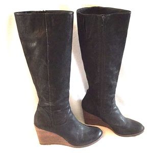 Lucky Brand black boots with a wedge heel